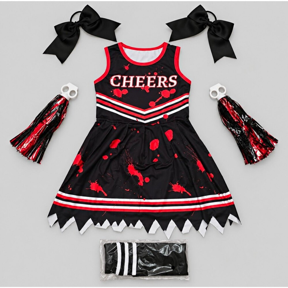New Girls Zombie Cheerleader Halloween Costume Size 9 10 Medium Complete Set